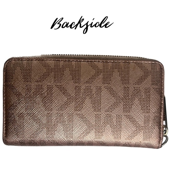 Michael Kors MK Rose Gold Metallic Logo Medium Wallet - Picture 3 of 11